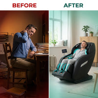 4D Massage Chair: Full Body Zero Gravity Massage Chair Full Body SL Track Chair Massage Black — Before & After