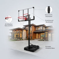 6.6 Ft. to 10 Ft. Adjustable Height Portable Basketball Hoop Goal Basketball System Basketball Equipment with Wheels — infographic