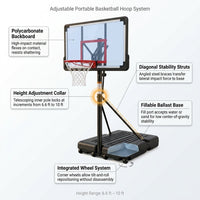 6.6 Ft. to 10 Ft. Adjustable Height Portable Basketball Hoop Goal Basketball System Basketball Equipment with Wheels — How It Works