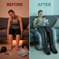 Air Compression Leg Recovery System Foot Massager for Circulation and Relaxation Calf Massage Muscle Pain Relief Device — Before & After