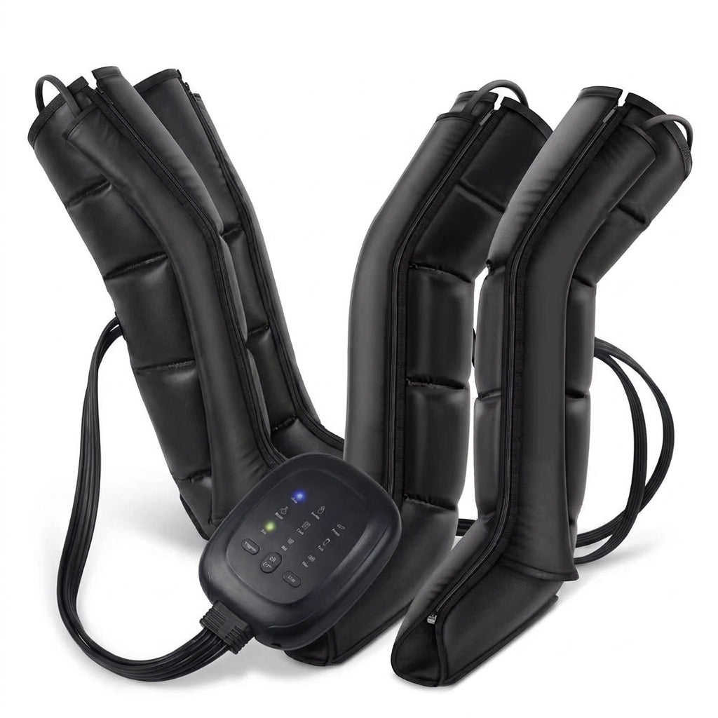 Air Compression Leg Recovery System Foot Massager for Circulation and Relaxation Calf Massage Muscle Pain Relief Device — Studio Shot