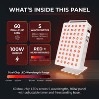 Red Light Therapy Panel 5 Wavelength 60 Dual Chip Leds 630+660+810+830+850Nm Red and near Infrared Lamp Therapy Device 100W with Timer & Stand for Body Pain Relief Face Skin Health Sleep White — Results & Stats