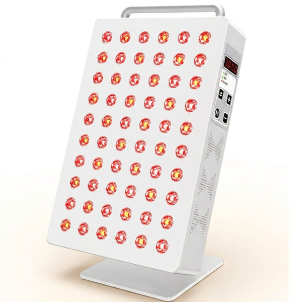 Red Light Therapy Panel 5 Wavelength 60 Dual Chip Leds 630+660+810+830+850Nm Red and near Infrared Lamp Therapy Device 100W with Timer & Stand for Body Pain Relief Face Skin Health Sleep White — Studio Shot