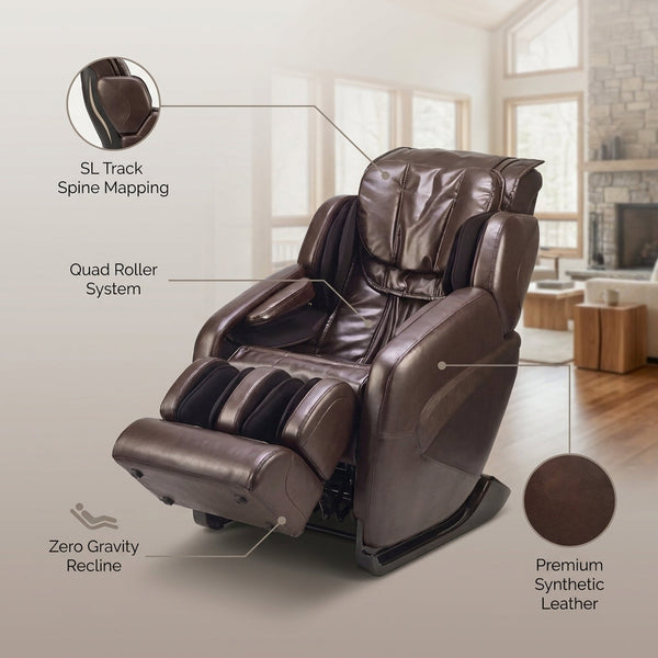 SL Track Massage Chair Built for Deep Recovery, Zero Gravity Recline, Quad Roller System, Synthetic Leather — infographic